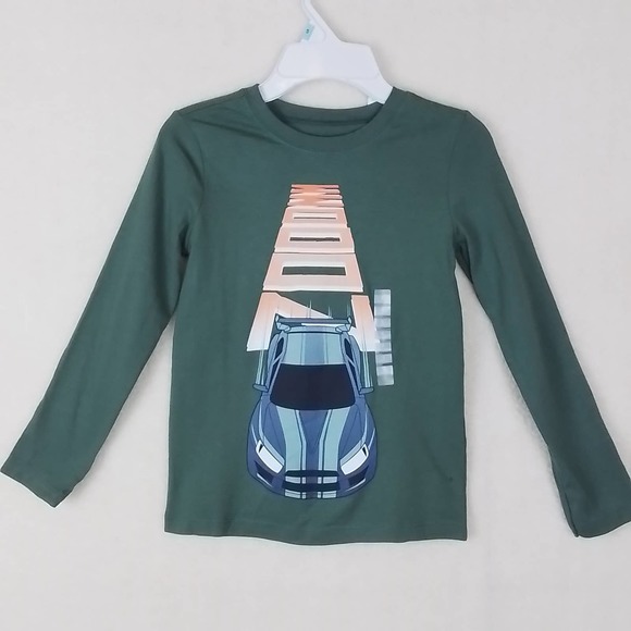 Carter's Long Sleeve‎ Cotton Graphic Tee Size 5 in Green w/ Race Car - Picture 1 of 9